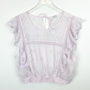 Aerie | Lavender Eyelet Ruffle Cotton Top NWT
